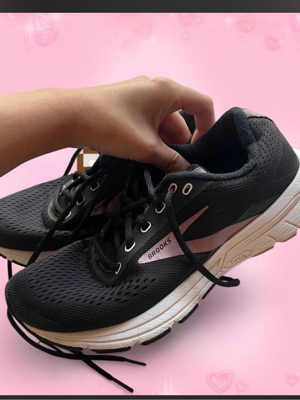 Brooks Women’s Black Running Sneakers with White Sole and Pink Accent